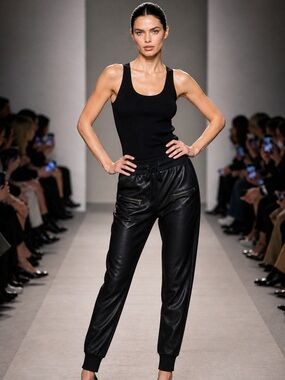Dance & Marvel Black Faux Leather Joggers Size S